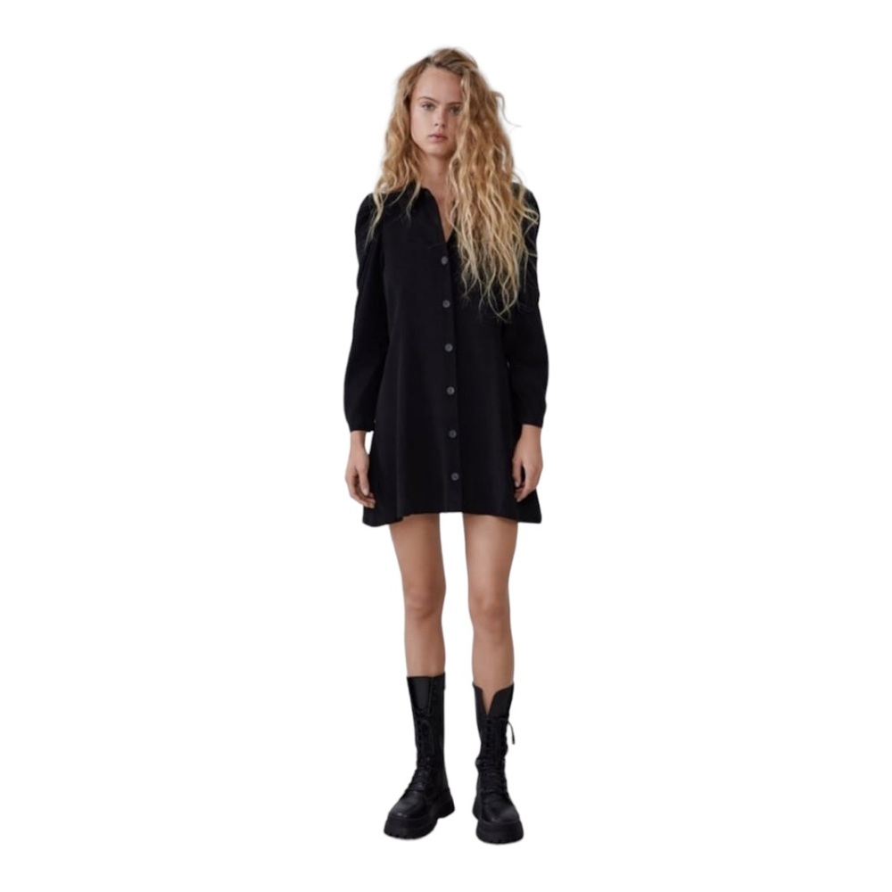 Zara Button Front Puff Sleeve Mini Dress 
Size L
